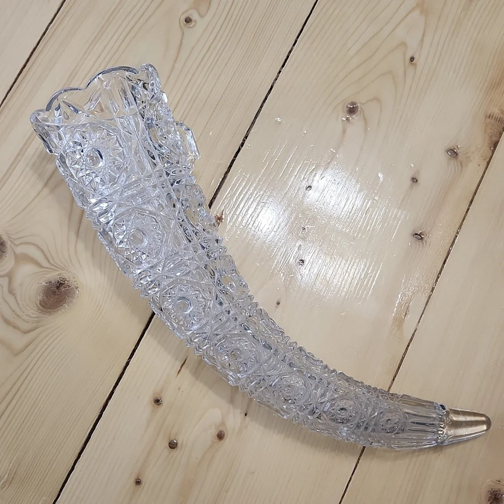 EAPG Glass Hanging Cornucopia Horn Vase Epergne Hobstar Daisy